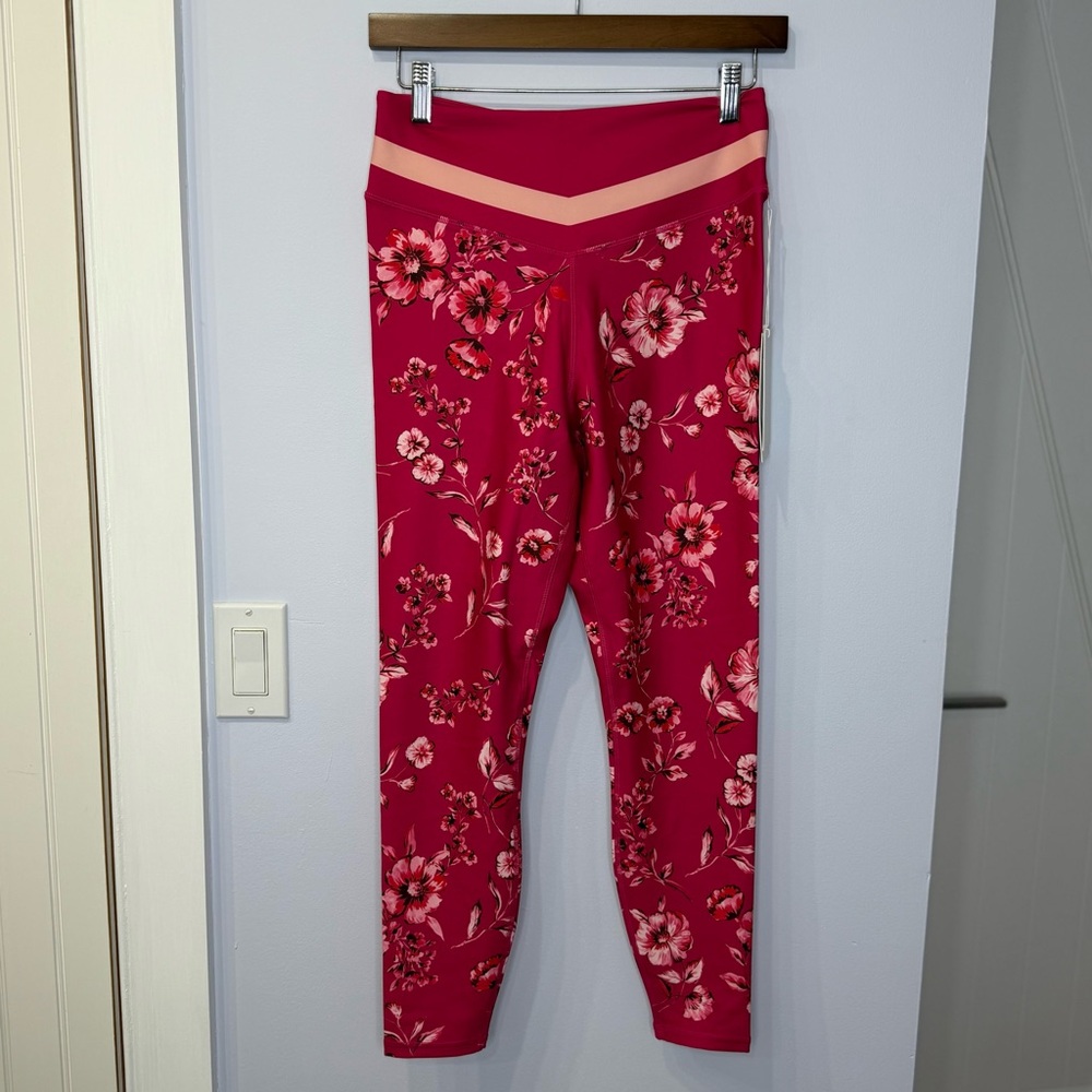 Johnny Was Misty Fall Bee Active V-Yoke Pink Floral Leggings, size M. NEW!